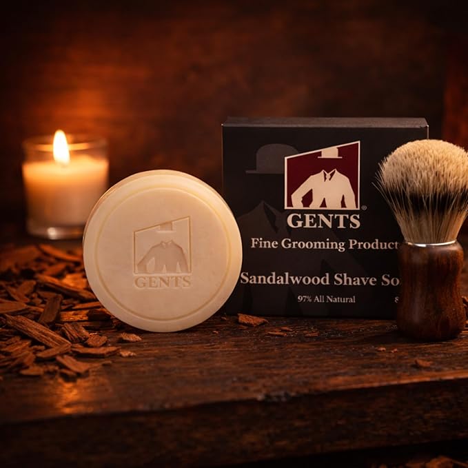 GENTS 97% All Natural Shave Soap - Creates a Rich Lather Foam for Wet Shaving Experience (3 Pack Sandalwood) Birthday Gift