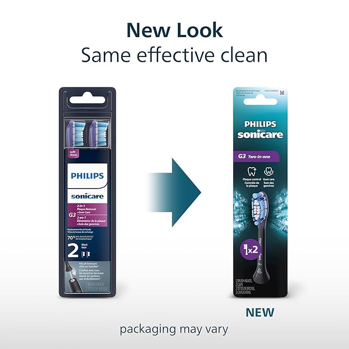 Philips Sonicare G3 Two-in-One - Genuine Replacement Electric Toothbrush Heads, Black, 2 Pack, HX9052/95