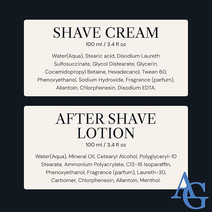 Aftershave for Men Set with Shave Cream and After Shave Lotion - Post Shave Balm for Sensitive Skin - Birthday Gift Idea for Him - 2 x 3.4 fl oz Razor Burn Cooling & Soothes Skin