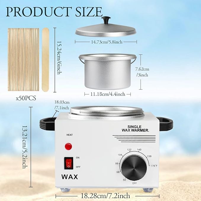 Single Wax Warmer Professional Electric wax Heater for Hair Removal- Wax Pot with 50pcs Sticks Heat up Quickly & Fahrenheit Dial, Paraffin Facial Skin Body SPA Salon Equipment