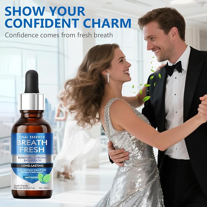 Bad Breath Treatment for Adults, Breath Drops for Fresh Breath, Fast-Acting, Long-Lasting, Natural, Alcohol-Free, Boosts Confidence for Socializing, Daily Oral Care, 60ML