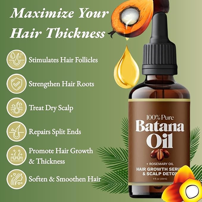 Batana Oil with Rosemary for Hair Growth - Reduce Hair Loss Your Scalp (30 mL) for All Hair Types (2 Pcs)