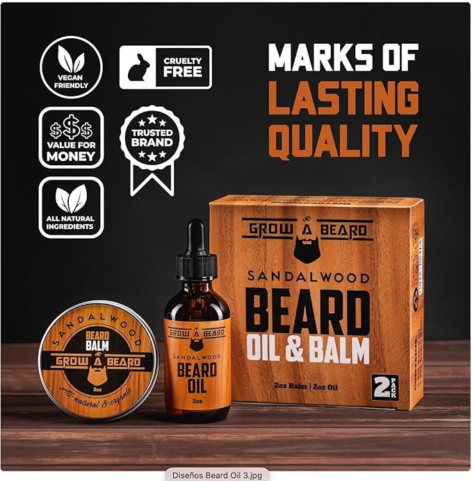 Beard Oil and Balm Set for Men - All-Natural Sandalwood & Citrus Scent, For Beard Growth and Care (2 Pack of 2 oz)