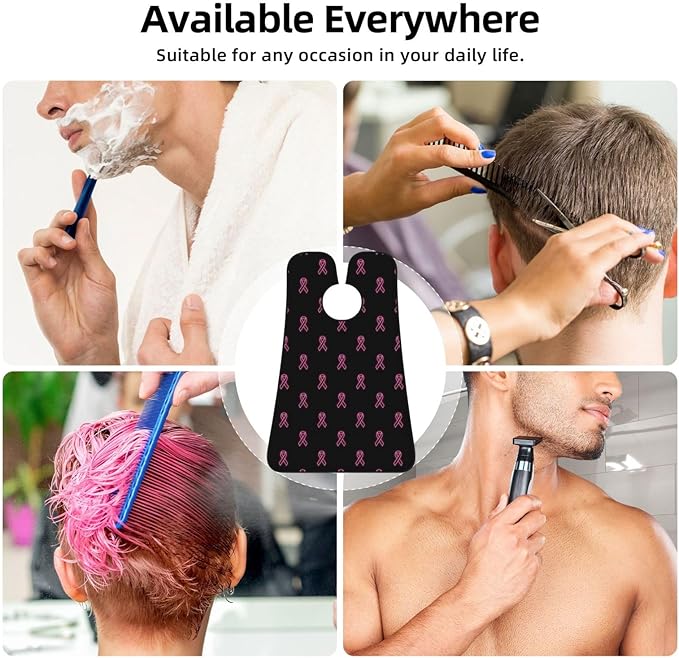 Beard Trimming Catcher Apron, Waterproof Non-Stick Grooming Bib for Shaving, Ideal for Men Dad Father’s Day, Neon Pink Ribbon Breast Cancer Awareness Shave Bib