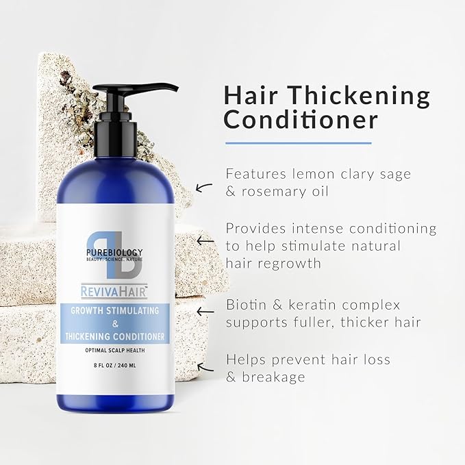 Pure Biology Hair Conditioner for Fine, Damaged Hair - Volumizing Conditioner with Biotin, Keratin, Rosemary and Argan Oils - Moisturizing Conditioner for Dry Hair and Thinning Hair Volume