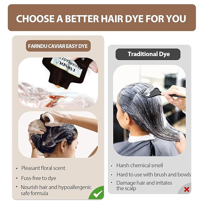 Dark Brown Hair Dye Shampoo for Women Men, Ammonia Free 100% Gray Hair Coverage Herbal 3 in 1 Hair Color Shampoo 4 Pack
