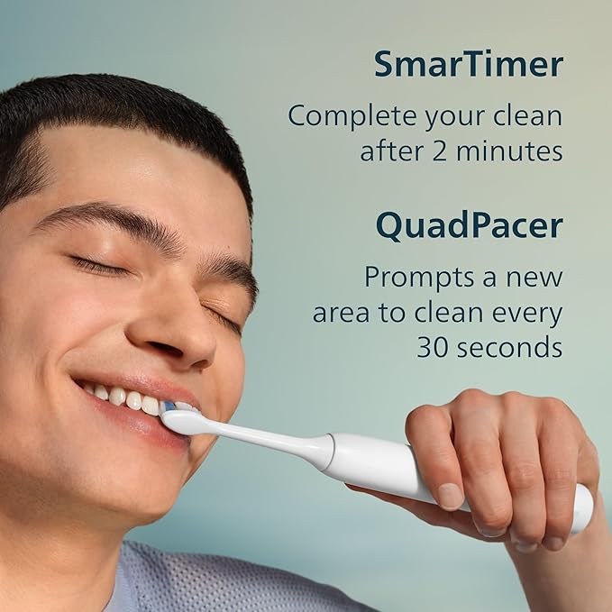 Philips Sonicare 1100 Series Electric Toothbrush - Sonic Toothbrush with Advanced Sonic Technology, EasyStart, Smartimer & Quadpacer, White, Model HX3641/02