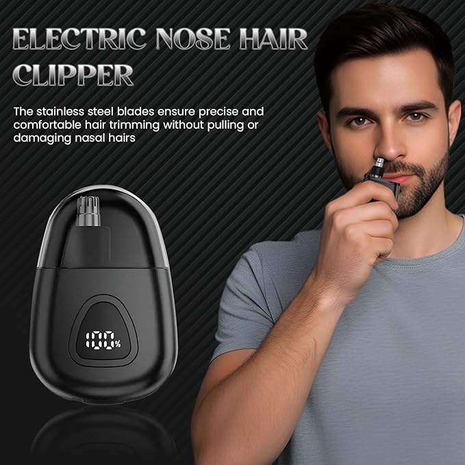 Nose Hair Trimmer for Men Women - Electric Nose Hair Clipper with Replaceable Stainless Steel Blade, Powerful Motor, Wet/Dry Use, Portable USB Rechargeable Design | Black