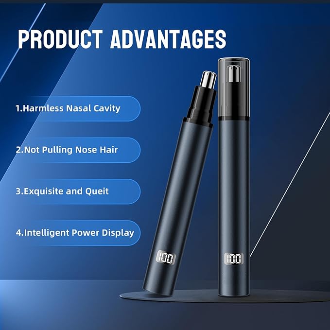 Nose Hair Trimmer for Men & Women - Professional Painless Eyebrow & Facial Hair Trimmer for Male and Female, Travel Ear and Nose Hair Clipper, USB Rechargeable Trimmers with LED Light Digital Display