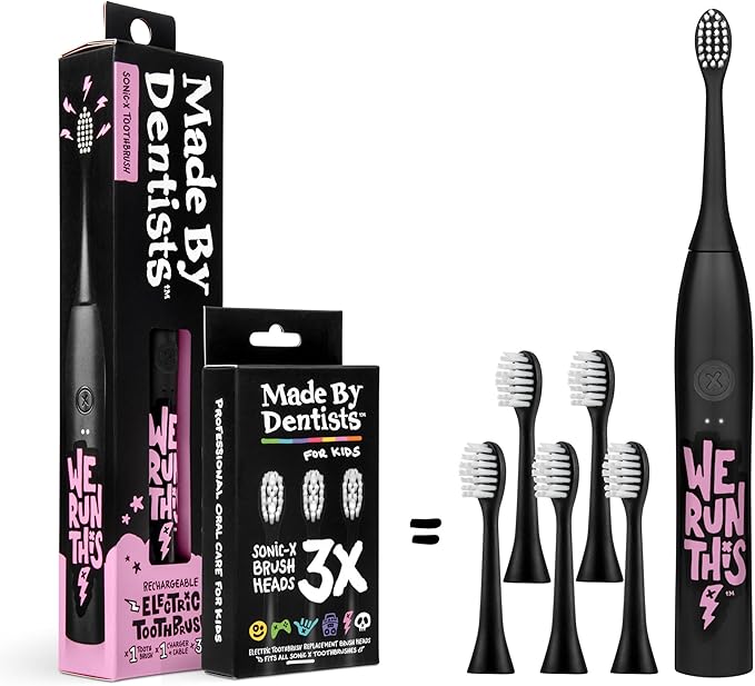 Made by Dentists Sonic X Electric Toothbrush – Rechargeable Kids Sonic Toothbrush, 8X Plaque Removal, 2 Speed Modes, 2-Minute Timer, 6 Brush Heads Included, We Run This Edition