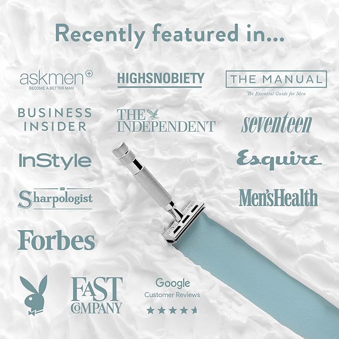 ROCKWELL RAZORS 2C White Chrome Double Edge Safety Razor With Adjustable Shave Settings and 5 Fully Recyclable Razor Blades. Reusable Safety Razors for Men and Women.