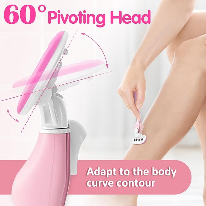 Razors for Women Include 1 Non-Slip Metal Handle and 7 Blade Refills, 5 Premium Blades Women's Razors for Shaving with 360° Lubrication Reduces Irritation, Pink