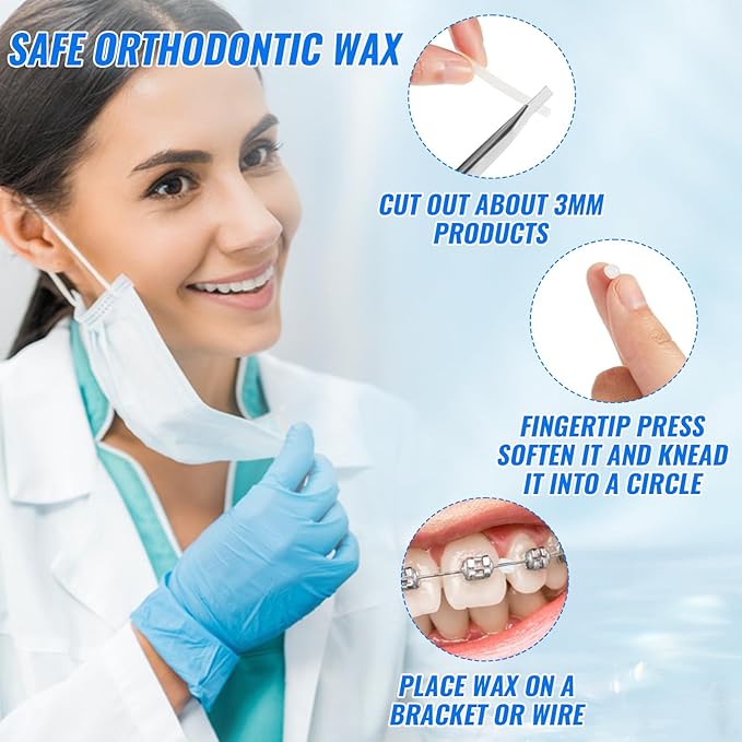 10 Pack Dental Braces Wax for Teeth Braces & Aligners, 50 Unscented & Flavorless Orthodontic Wax Strips for Dental Care Braces Brackets Cover Lip Protector Oral Appliances Ortho Accessories