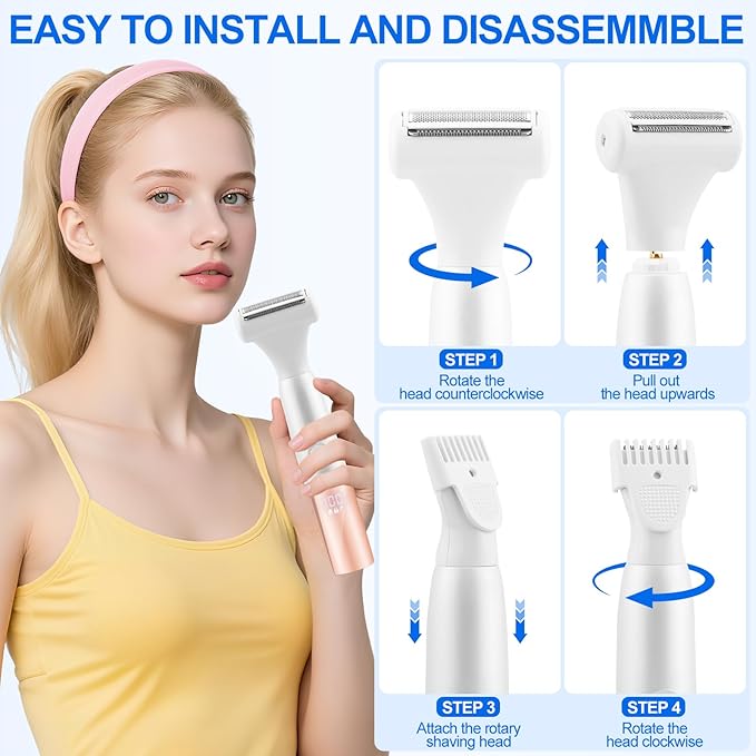 5-in-1 Bikini Trimmer Electric Razors for Women, Cordless Electric Shaver with LCD Display for Facial Body Legs Hair, Rechargeable Waterproof Pubic Body Hair Trimmer Birthday Christmas Gifts for Women