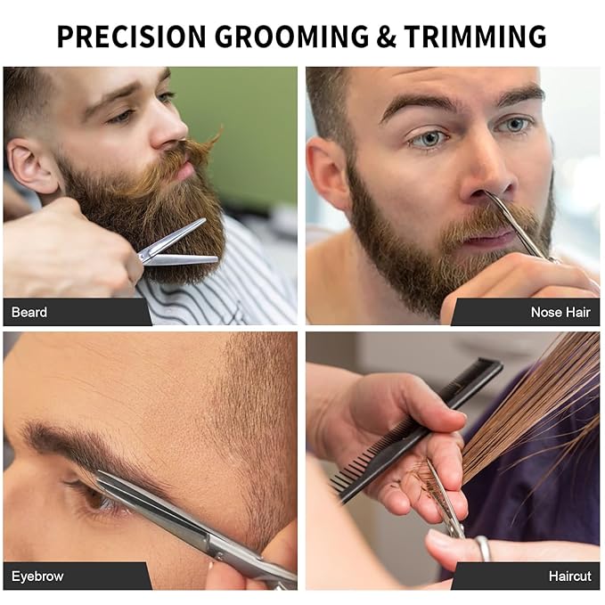 Small Scissors, Eyebrow Scissors, Nose Hair Scissors, Professional Grooming Scissors for Hair, Eyelashes, Nose, Eyebrow Trimming, Mustache. Round Tip Design. -AsonTao (Small scissors -Round design)