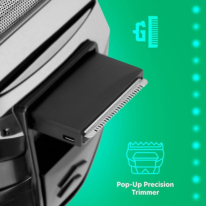 ChargeWorx Groom Essentials Dual-Foil Rechargeable Electric Shaver, Cordless, Ergonomic Electric Razor with Pop-Up Beard and Mustache Trimmer for Travel, LED Battery Indicator, Includes Cleaning Brush