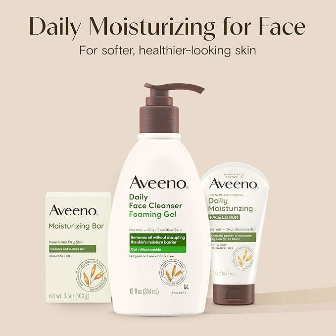 Aveeno Gentle Moisturizing Face Cleansing Bar, Daily Facial Cleanser Bar with Nourishing Oat for Dry Skin, Gently Cleanses & Soothes Skin, Non-Comedogenic & Fragrance-Free, 3.5 oz (Pack Of 8)