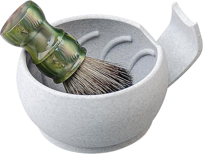 Grandslam Shaving Soap Bowl Kit For Men, Shaving Brush and Bowl, Shaving Bowl with Ridges, Shaving Mug with Brush Stand, Shaving Soap Bowl with Knob Handle, Great for Traveling and Use at Home