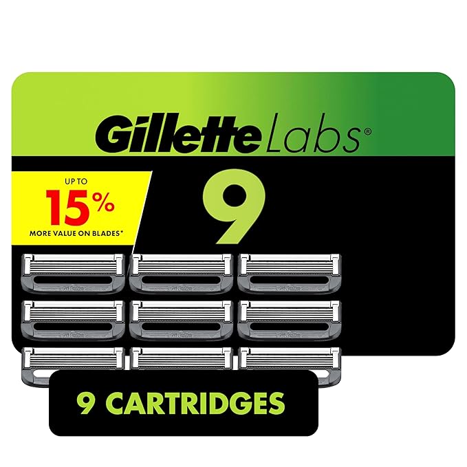 GilletteLabs Razor Blade Refills, Ultimate Precision Trimmer, 5 Bladed Refills, Compatible with Exfoliating Bar and Heated Razors, 9 Count