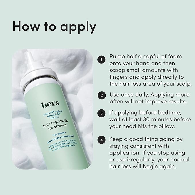 hers Hair Regrowth Treatment - Topical Minoxidil 5% Foam for Women - Extra Strength - Supports Thicker, Fuller Hair - Non-Greasy - Unscented, 2 Pack