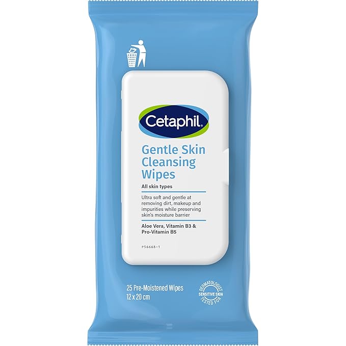 Cetaphil Face and Body Wipes, Gentle Skin Cleansing Cloths, 25 Count, Pack of 3, for Dry, Sensitive Skin, Flip Top Closure, Great for the Gym, Travel, in the Car, Hypoallergenic, Fragrance Free