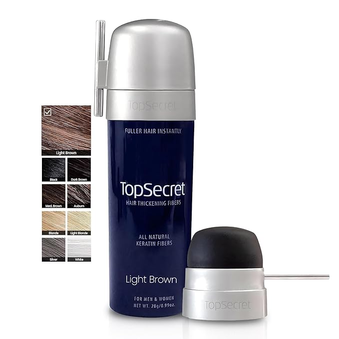 Top Secret Hair Thickening Building Fibers Applicator Included - Undetectable & Natural Hair Filler for Men & Women - Instantly Fill In Thinning Hair - Weather & Sweat Resistant (Light Brown, Large)