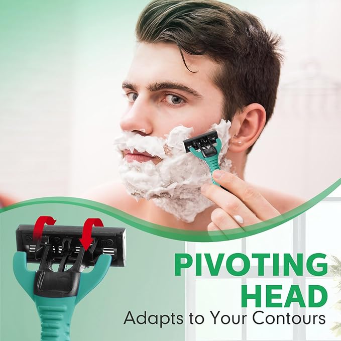 20 Men's 5-blade Disposable Razors for Sensitive Skin, Individually Wrapped Razor Bulk with Rotating Head and Non-slip Handle, Travel Shaving for Home, Hotel, Spa and Business Trips