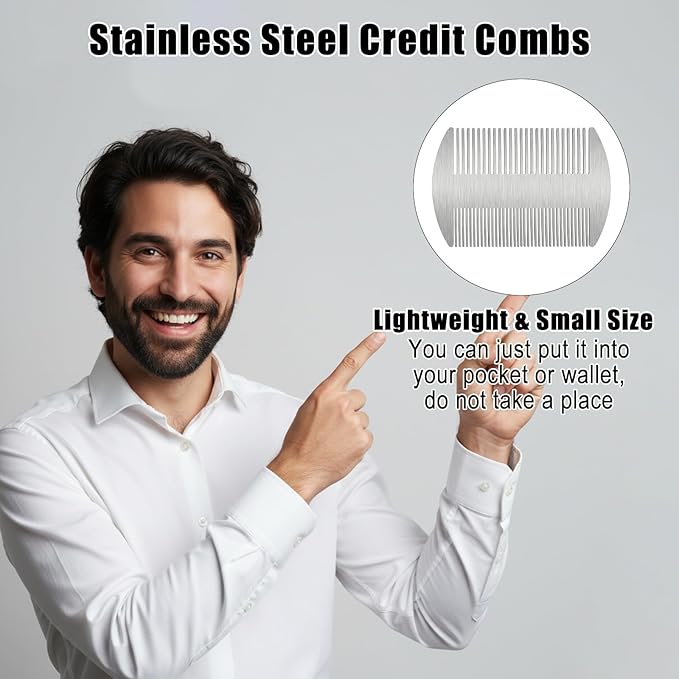 Mabor 2PCS Stainless Steel Comb, Metal Beard & Hair Comb for Men - Credit Card Size Pocket Combs for Travel, Grooming