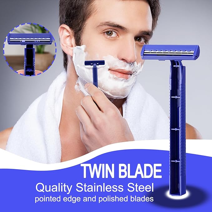 250 Pcs Twin Blade Razors for Men,Shaving Razor Bulk,Manual Disposable Razors for Men Bathing Hotel Travel Women Outdoor,250 Count Blue Shavers