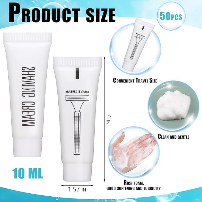 Disposable Shaving Cream Bulk Travel Size 10 Ml/ 0. 35 Fl. oz Shave Cream for Hotel Camping Travel Homeless Toiletries(50 Pcs)
