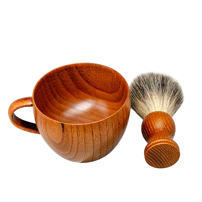 Grandslam Shaving Brush Set Pure Badger Hair Shaving Brush with Solid Wood Handle and Wooden Shaving Soap Bowl for Men Easy to Lather Fits Wet Shaving…