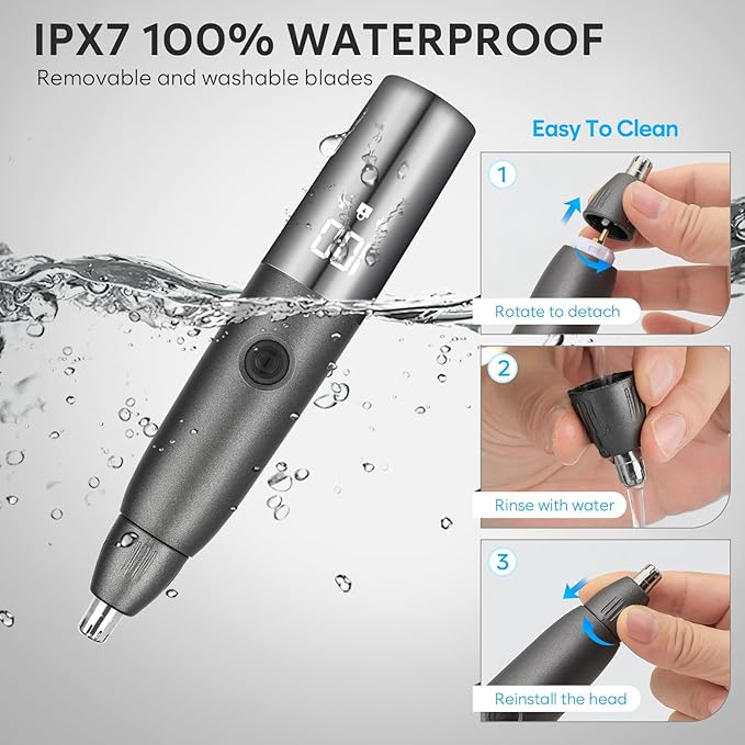 Candofly USB Rechargeable Nose Hair Trimmer for Men - 3 in 1 Ear & Nose Hair Trimmer Eyebrow Clipper with LED Display, IPX7 Waterproof Mens Grooming Kit
