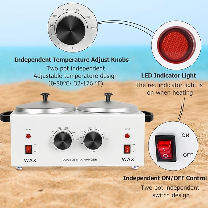 Professional Dual Wax Warmer for Hair Removal, Double Electric Wax Heater Machine with 150pcs Wax Sticks-WaxPots with Adjustable Fahrenheit Dial for Facial Skin Body SPA Salon Equipment