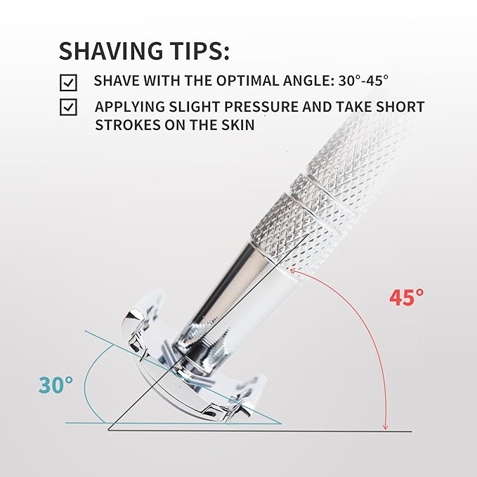 Gearhub Double Edge Safety Razor Reusable Stainless Metal Wet Shaving Razor with 10 Swedish Platinum Blades for Men Women Barber Bikini Armpit Hair, Silver GRB2D