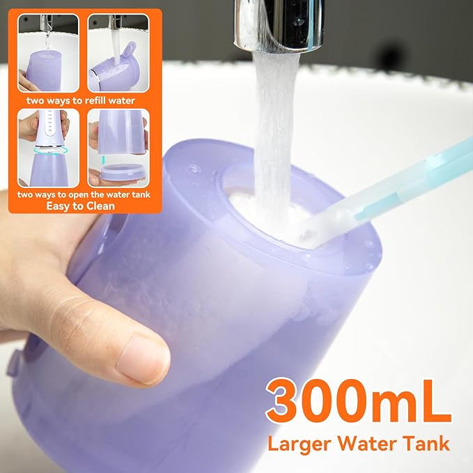 SEAGO Water Dental Flosser Cordless for Teeth, 5 Modes and 7 Nozzles, Dental Water Flosser 300mL, DIY Mode Memory Function, IPX7 Waterproof Dental Flosser, SG8019 Purple