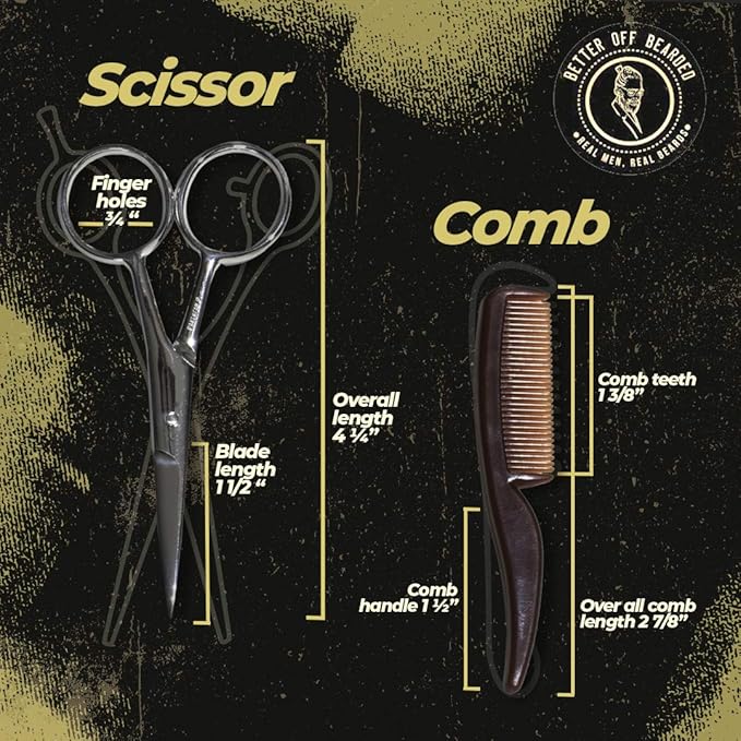 Mustache Grooming Kit - Mustache Scissors For Men For Precise Facial Hair Trimming - Mustache Combs For Men - Perfect Moustache Comb and Moustache Scissors Great For Travel