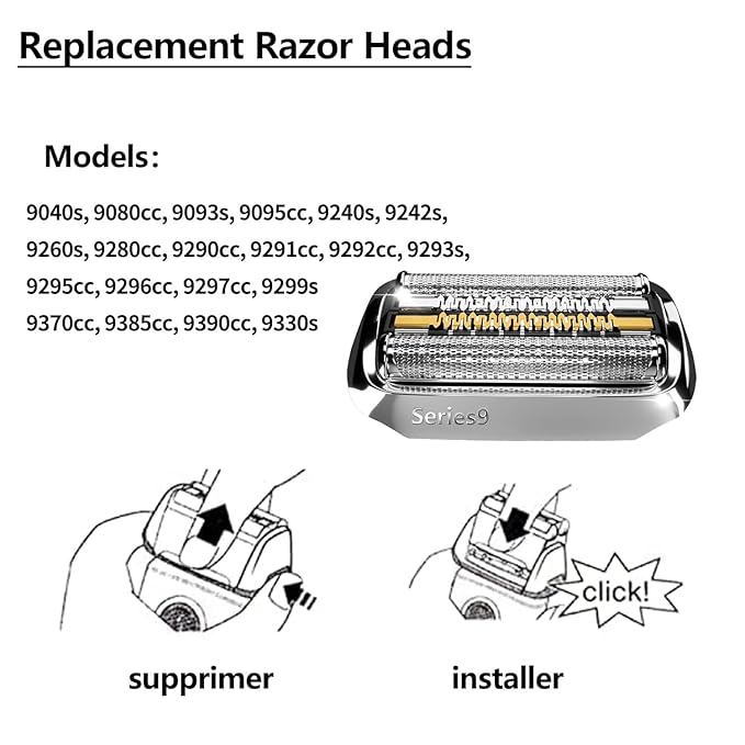 92S Replacement Head Compatible With Braun Series 9, 92SB Wet and Dry Replacement Foil and Cutter for Braun Electric Shaver S9 9290cc 9291cc 9370cc