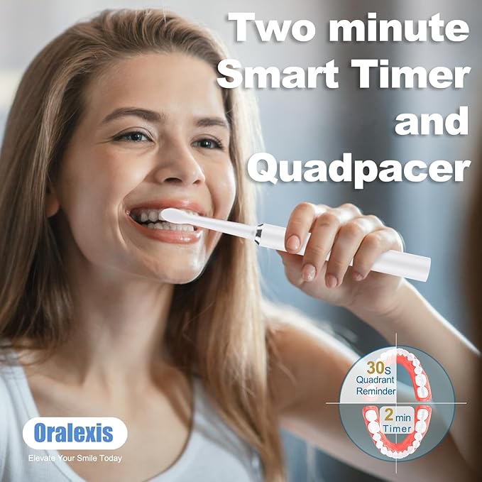 Electric Toothbrush for Adults and Kids, with 8 Brush Heads and Tongue Scraper, 2 Minute Smart Timer, One Fast Charge Last 120 Days, 40000 VPM Deep Clean, Sonic Travel Toothbrush - White