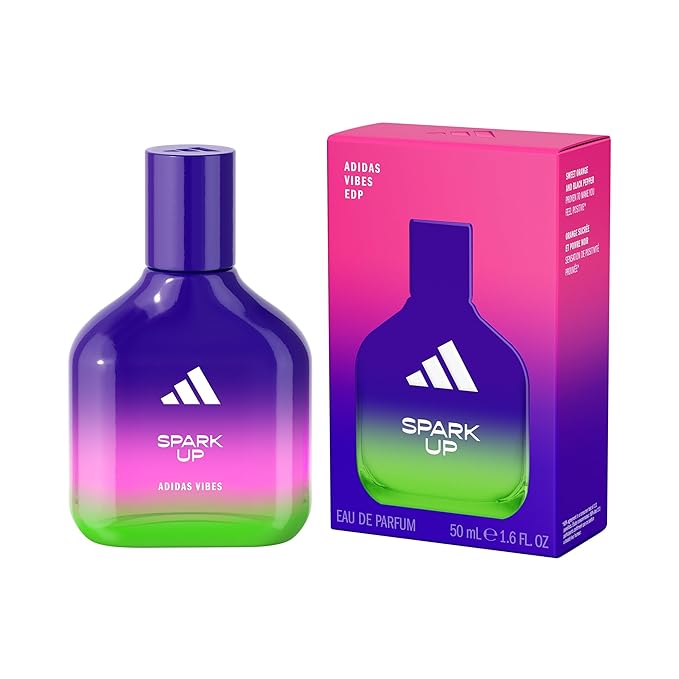 Adidas Vibes Spark Up Eau de Parfum 1.6 fl oz (Pack of 1), Notes of Fruity Floral, Orange, and Black Pepper, Unisex Fragrance, Long Lasting, Sporty Fragrance, Travel Size