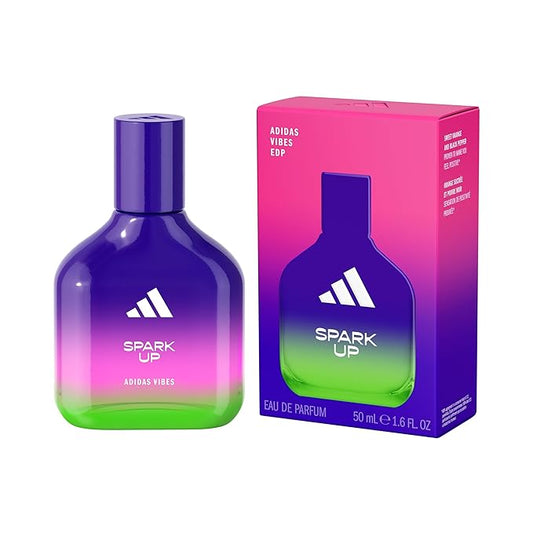 Adidas Vibes Spark Up Eau de Parfum 1.6 fl oz (Pack of 1), Notes of Fruity Floral, Orange, and Black Pepper, Unisex Fragrance, Long Lasting, Sporty Fragrance, Travel Size