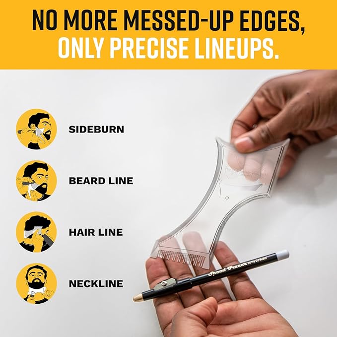 The Cut Buddy PLUS Beard Shaping Tool, Clear Template with Built-in Comb and Bonus Pencil, Ideal for Hairline, Beard, and Mustache Trimming