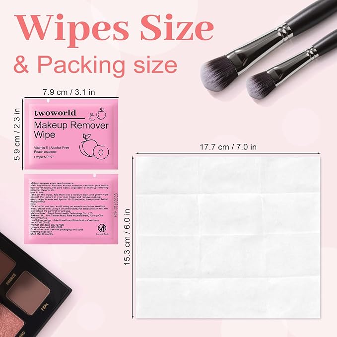 Makeup Remover Wipes Bulk Individually Wrapped,Travel Makeup Wipes Gentle for Face Cleansing Mascara Lipstick Travel Hotel（honey peach,lemon and cucumber,pack of 120)