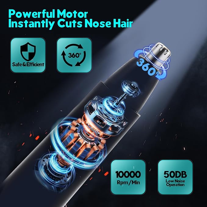 FEITA Ear and Nose Hair Trimmer for Men, Electric Cordless Men Rechargeable Nose-Hair Trimmer, 360 Rotating Dual-Blade Waterproof Noses Clippers, Dad & Men's Gifts for Him, Black