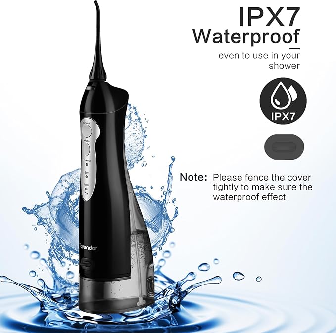 TOVENDOR Electric Water Dental Flosser Teeth Pick, Cordless Flossers Oral Irrigator IPX7 Waterproof 300ML Rechargeable Travel Water Teeth Cleaner with 5 Tips for Home Braces Care Gums Deep Cleaning