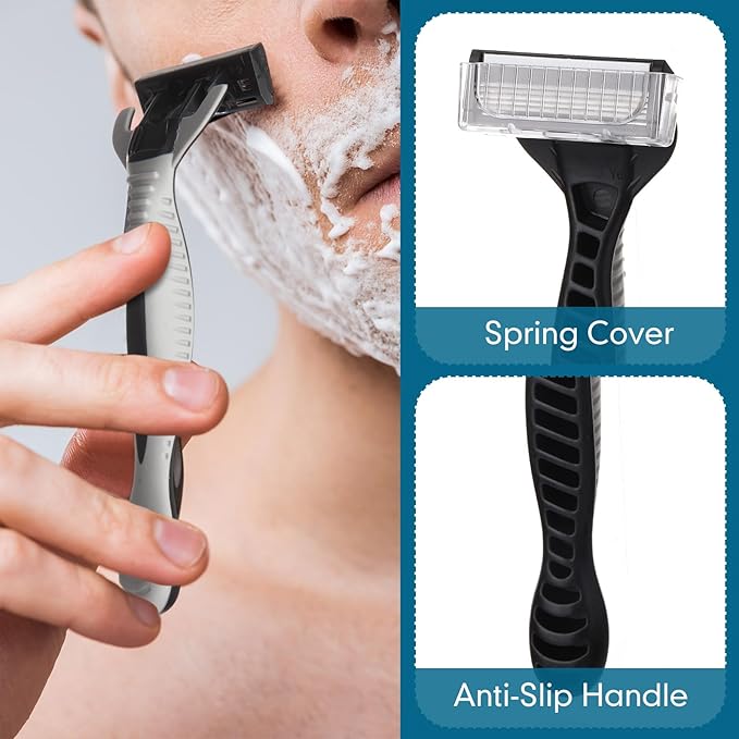24 Pcs Men's Disposable Razors Bulk 5-blade Blade Razors for Men Set Sensitive Skin Razor Disposable Head Razor for a Smooth and Comfortable Shave