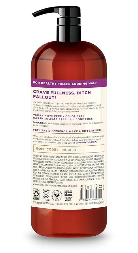 Soapbox Biotin & Collagen Super Fruit Conditioner for Thin, Fine, Thinning Hair | Volumizing & Softening Conditioner to Promote Hair Growth, Strength, Fullness, 1 Liter Pump Bottle