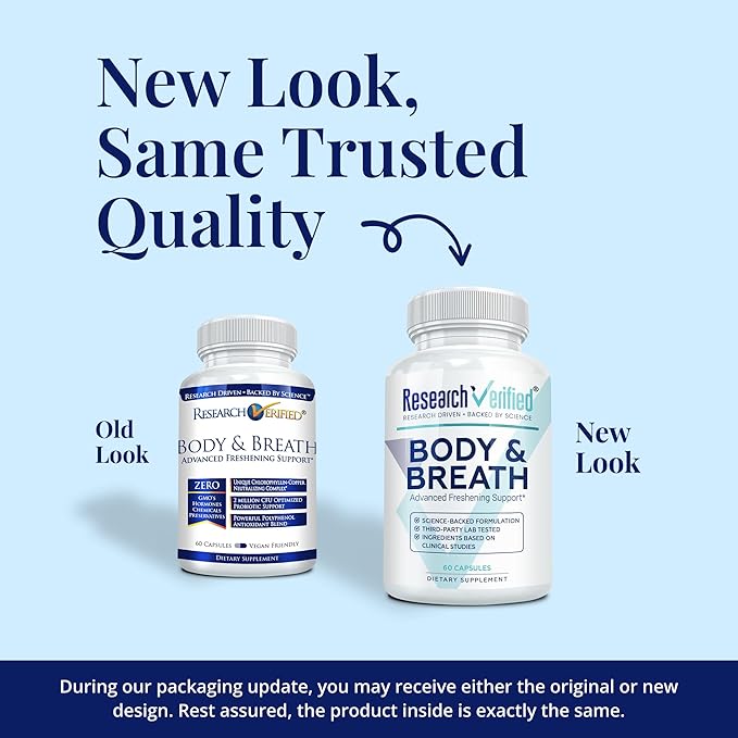 Research Verified Body & Breath Natural Deodorant & Freshener - Bad Breath & Body Odor Supplement - 60 Count (3 Months Supply)