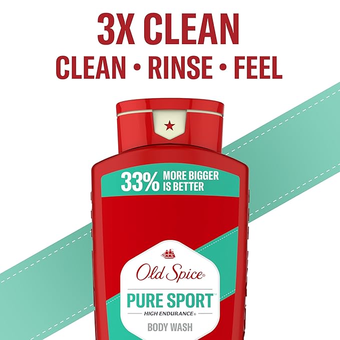 Old Spice Refreshing Body Wash for Men, High Endurance, 3X Defense, 24/7 Shower Fresh with Long Lasting Scent, Pure Sport Scent, 24 oz (Pack of 2)