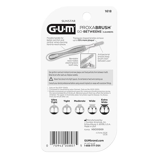 GUM Proxabrush Go-Betweens - Extra Wide - Interdental Brushes - Soft Bristled Dental Picks for Plaque Removal Health - Safe for Braces & Dental Devices, 10 Count(Pack of 4)