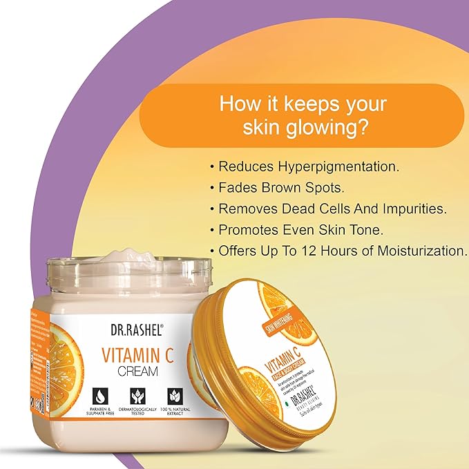 DR.RASHEL Vitamin C Cream For Men & Women With Goodness Of Orange Extract & Glycerin Hydrating & Moisturizing Facial Cream Soothing & Cleansing Facial Cream For All Skin Types - 380 ml / 12.84 Fl Oz
